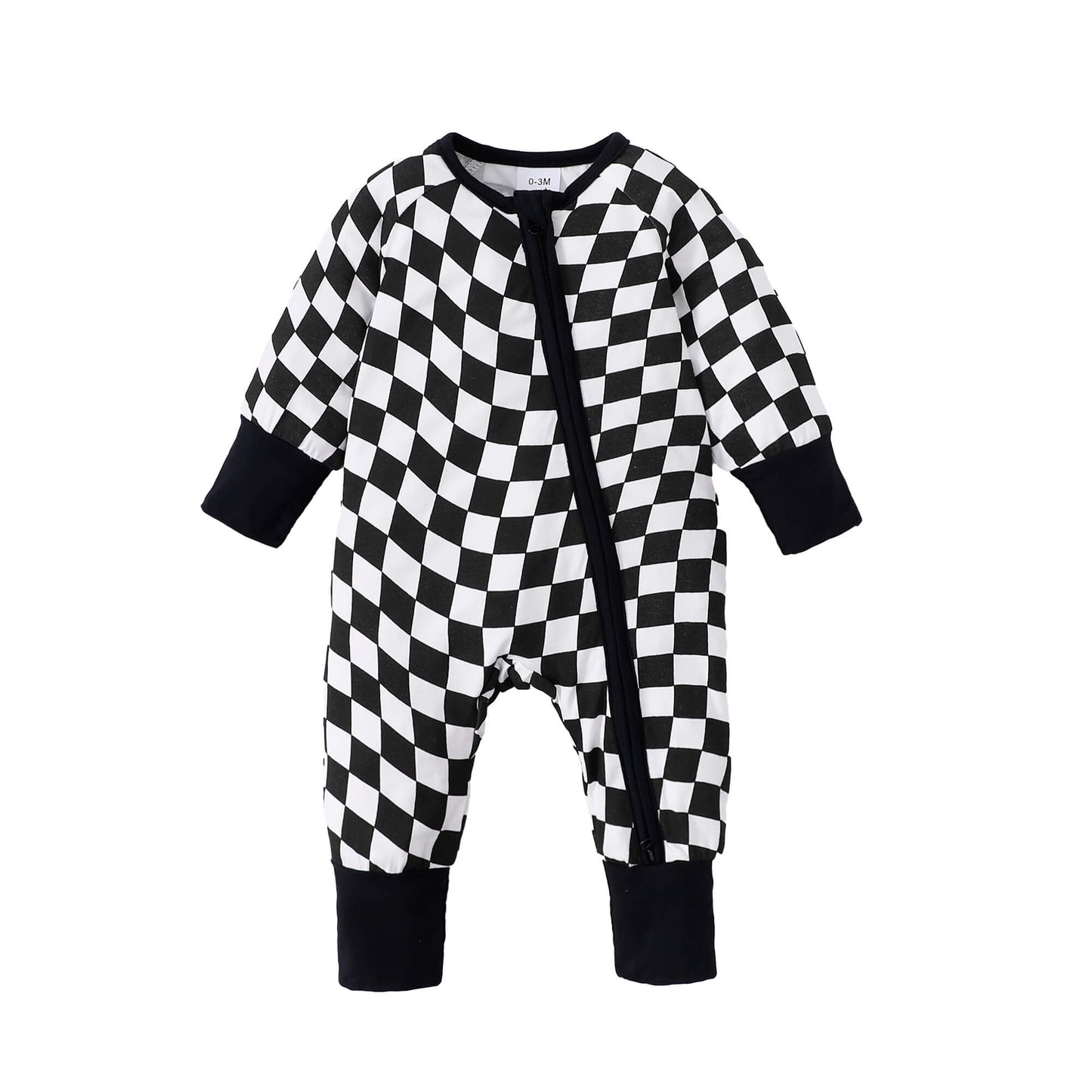 Black Checkerboard Zip Romper丨Mikrdoo