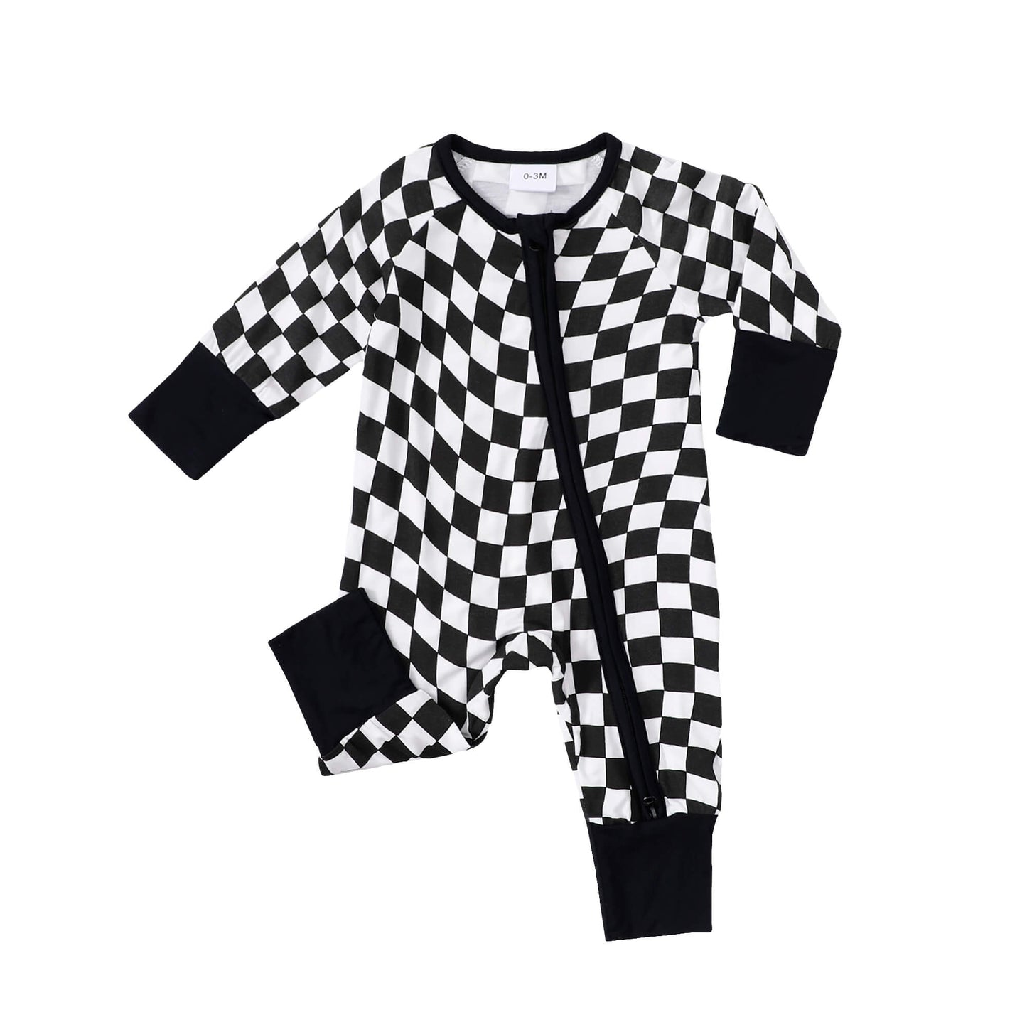 Black Checkerboard Zip Romper丨Mikrdoo