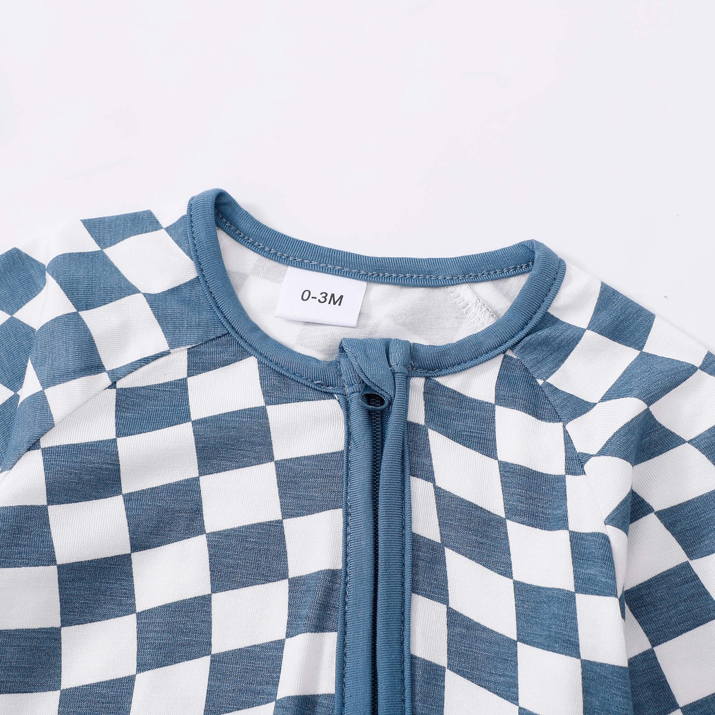 Blue Checkerboard Zip Romper丨Mikrdoo