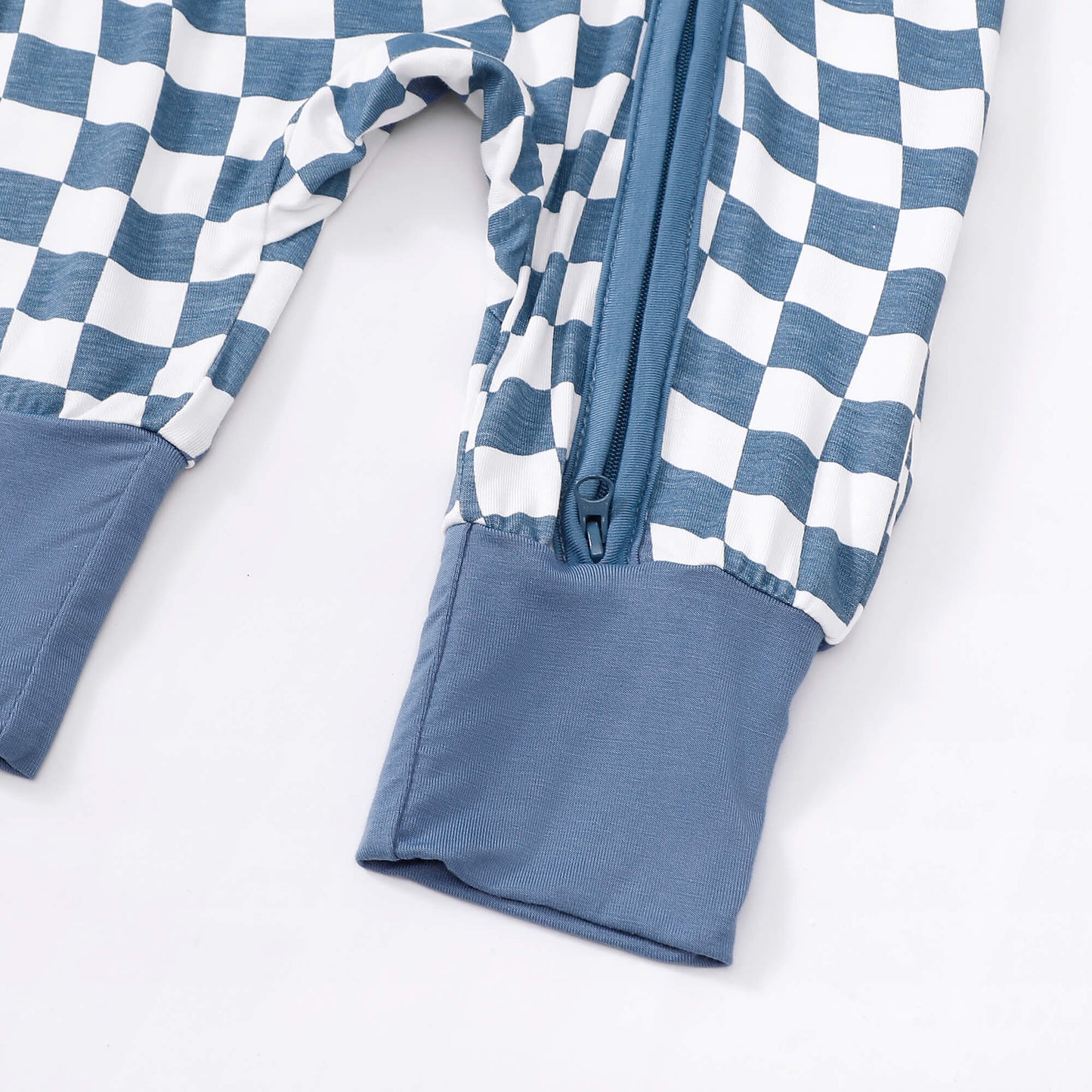 Blue Checkerboard Zip Romper丨Mikrdoo