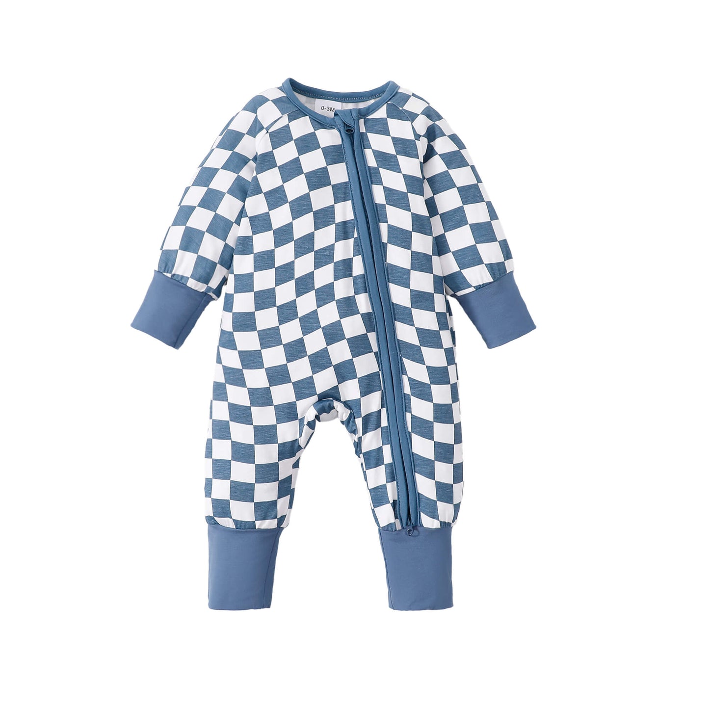 Blue Checkerboard Zip Romper丨Mikrdoo