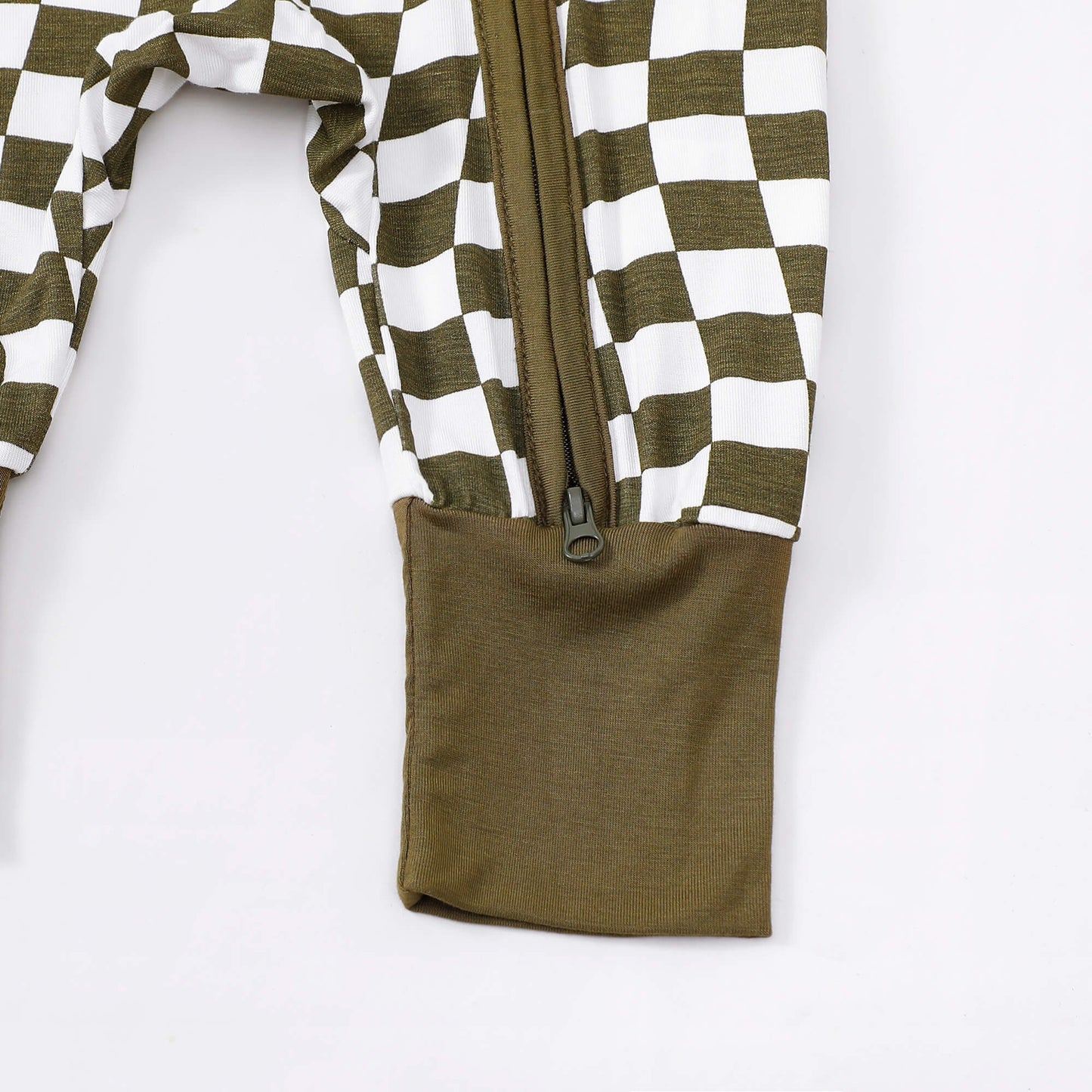 Green Checkerboard Zip Romper丨Mikrdoo