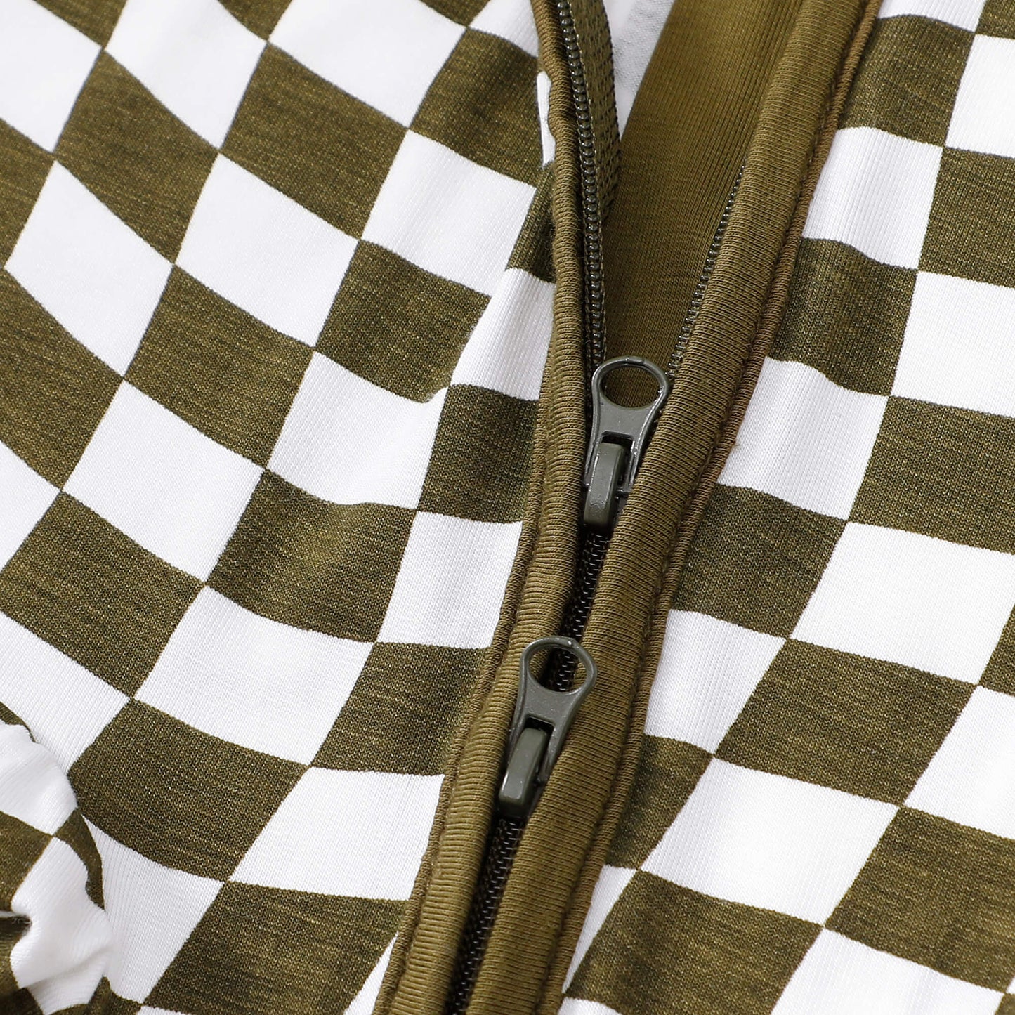 Green Checkerboard Zip Romper丨Mikrdoo