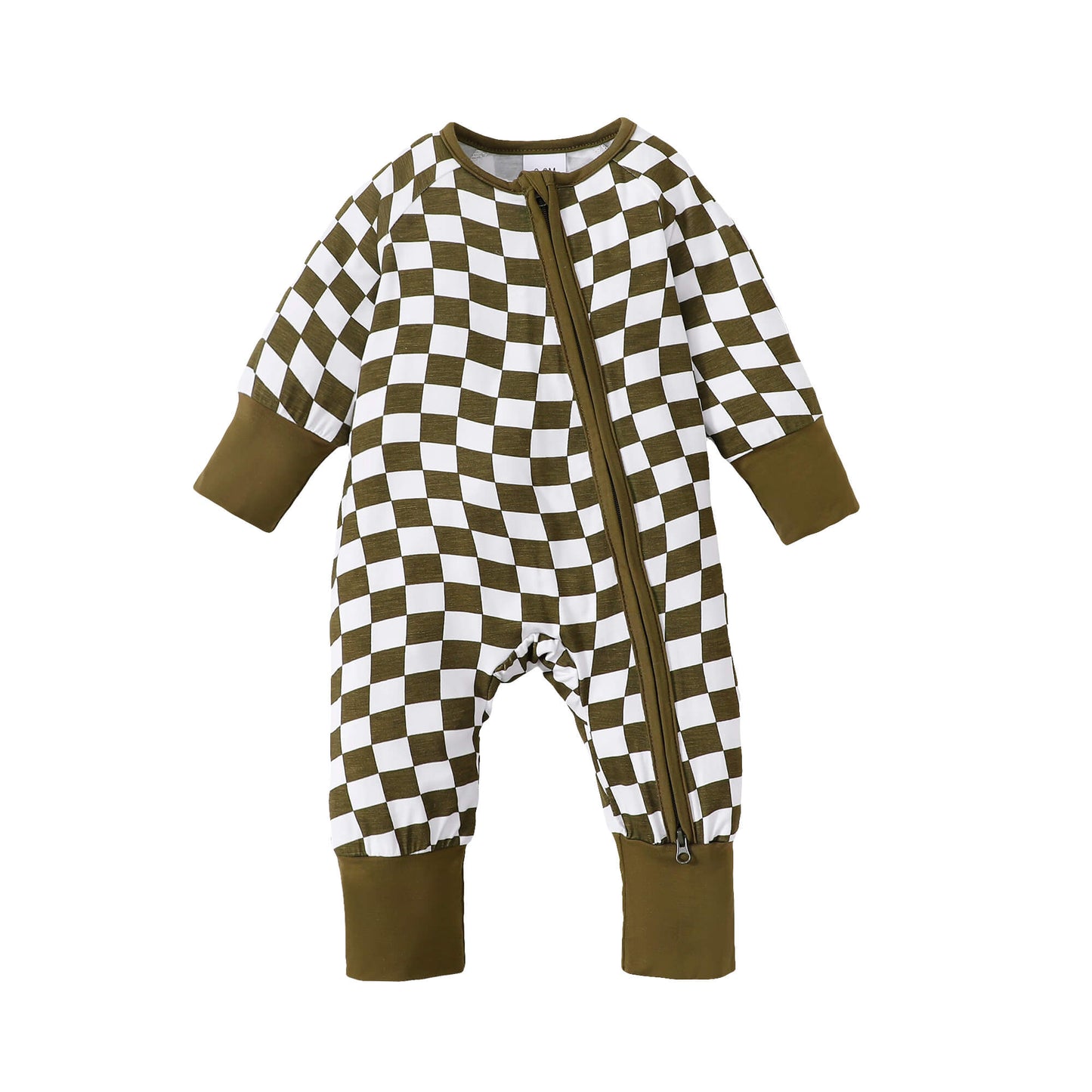 Green Checkerboard Zip Romper丨Mikrdoo