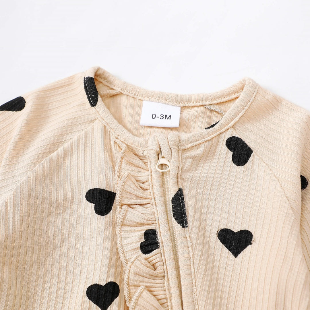 Ruffle Zip Romper in Black Heart丨Mikrdoo