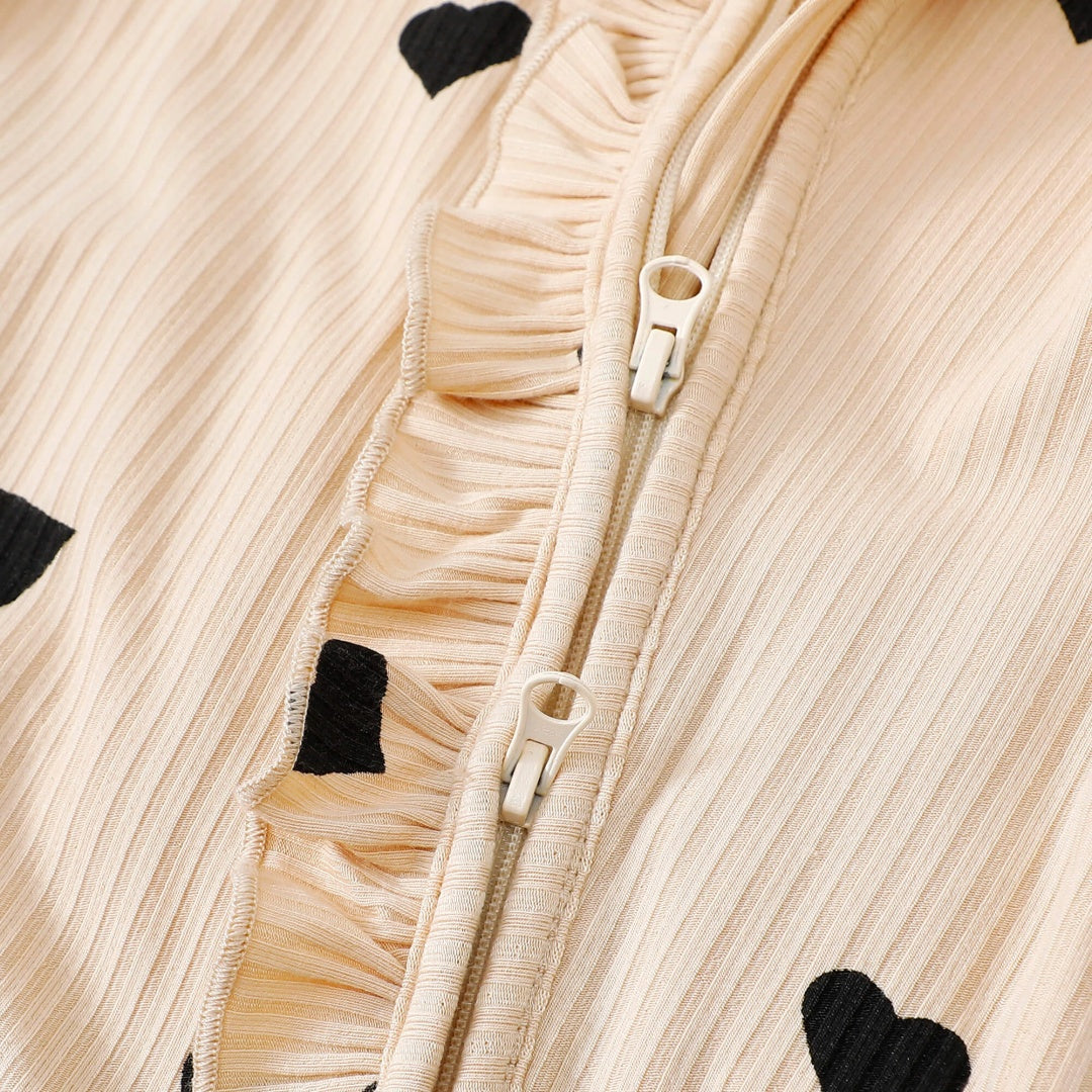 Ruffle Zip Romper in Black Heart丨Mikrdoo