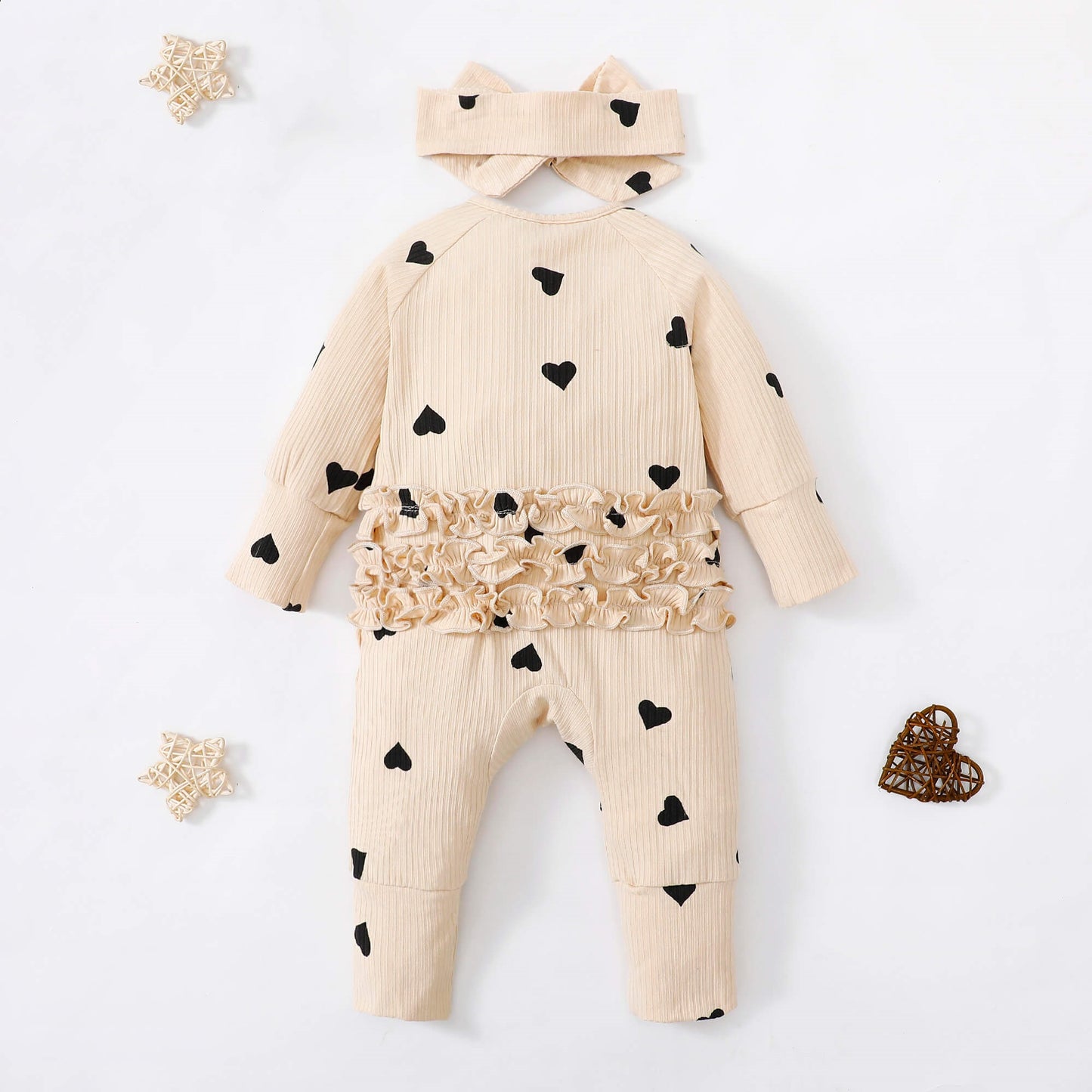Ruffle Zip Romper in Black Heart丨Mikrdoo