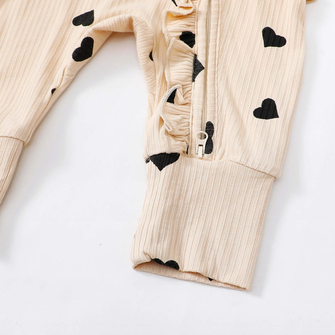 Ruffle Zip Romper in Black Heart丨Mikrdoo