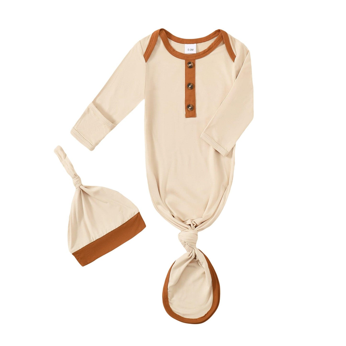Knotted Gown & Hat Set in Apricot - Mikrdoo