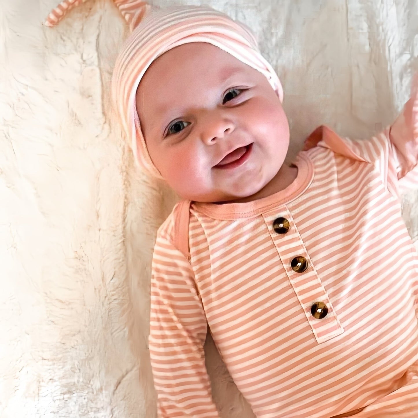 Striped Knotted Gown & Hat Set in Pink - Mikrdoo