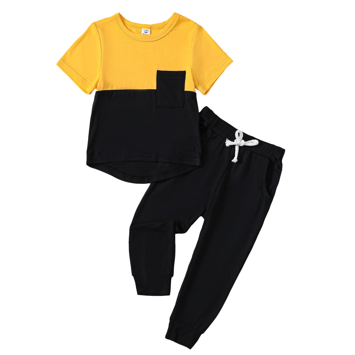 Yellow Black Color Block Pocket Tee And Jogger Set - Mikrdoo