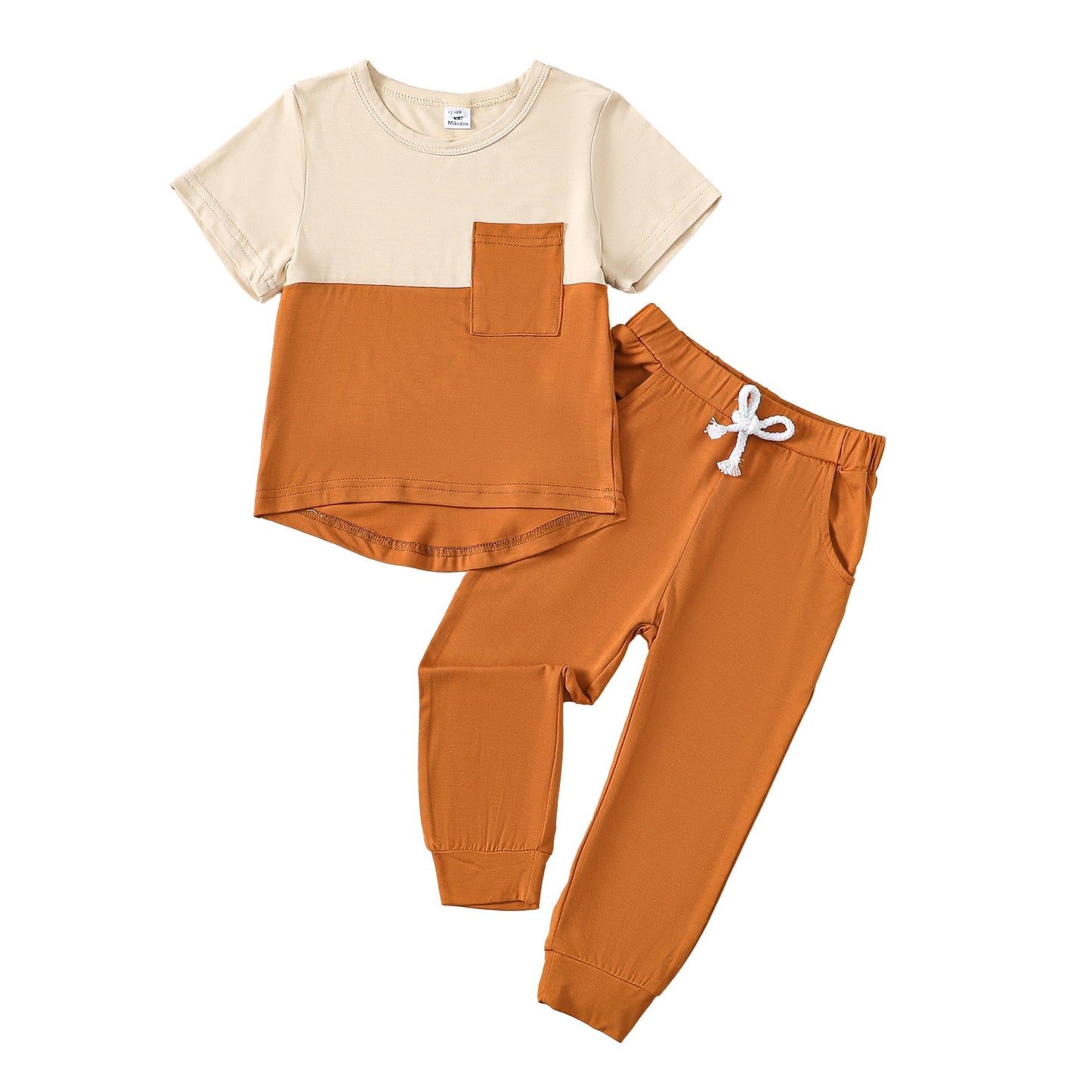 Yellow Color Block Pocket Tee And Jogger Set - Mikrdoo