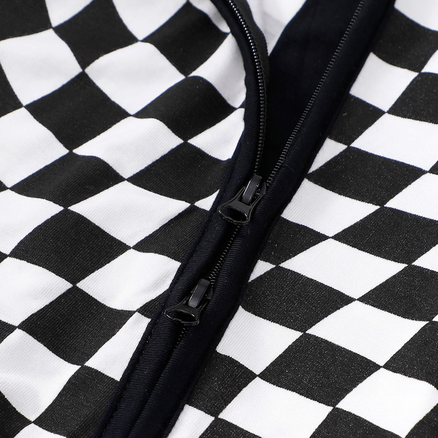 Black Checkerboard Zip Romper丨Mikrdoo