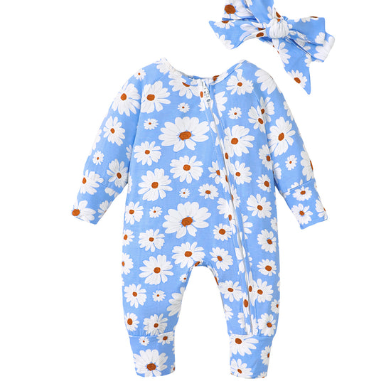 Daisy Zip Romper in Bule丨Mikrdoo