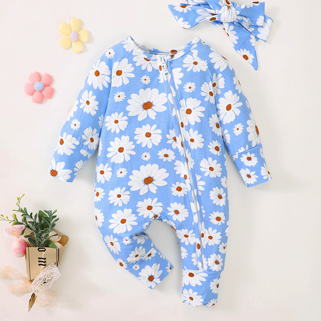 Daisy Zip Romper in Bule丨Mikrdoo