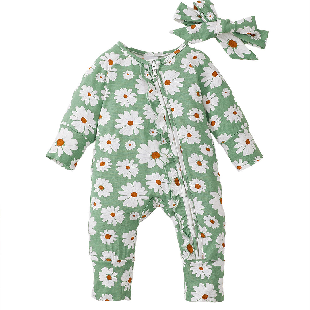 Daisy Zip Romper in Green丨Mikrdoo