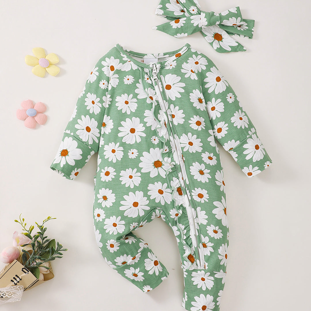 Daisy Zip Romper in Green丨Mikrdoo