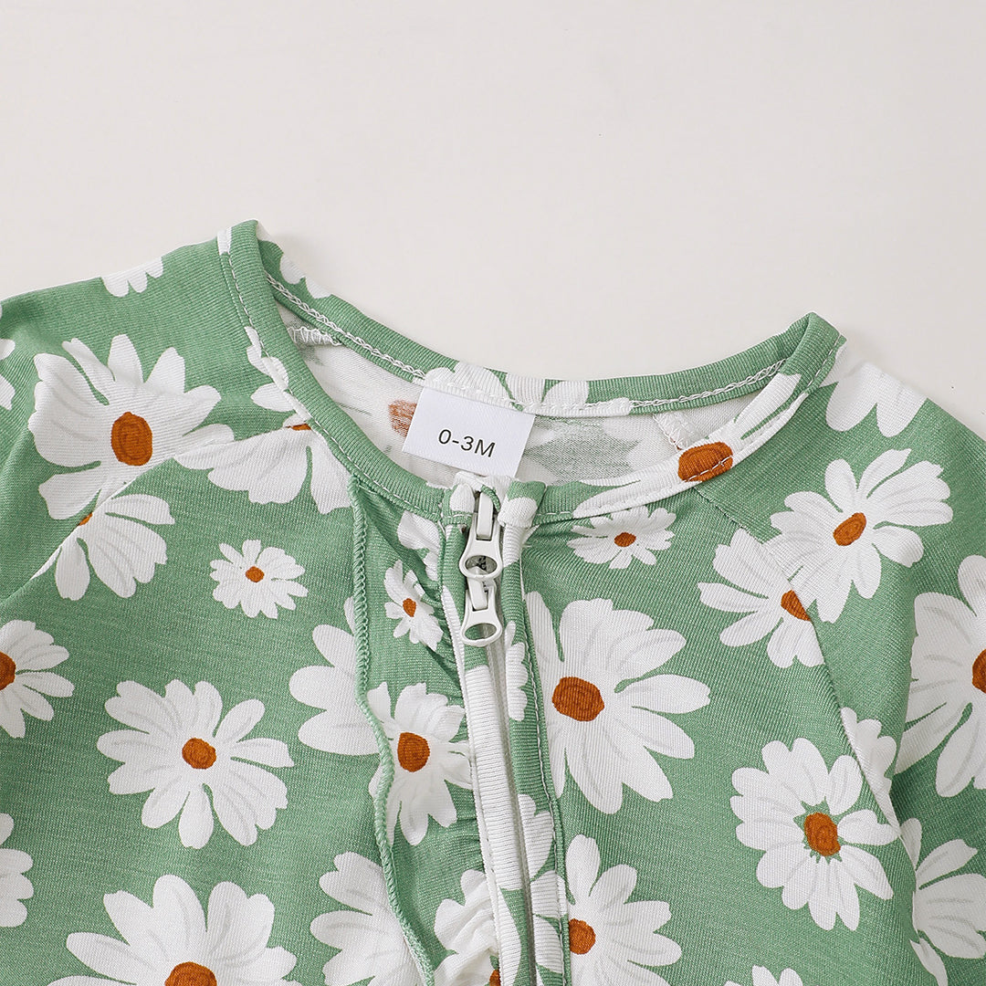 Daisy Zip Romper in Green丨Mikrdoo