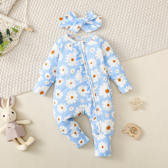 Daisy Zip Romper in Bule丨Mikrdoo