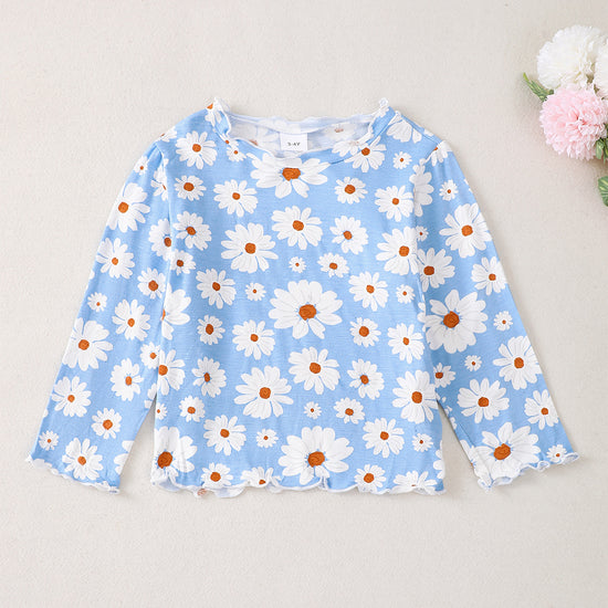 Daisy Long Sleeve Pajamas in Blue丨Mikrdoo