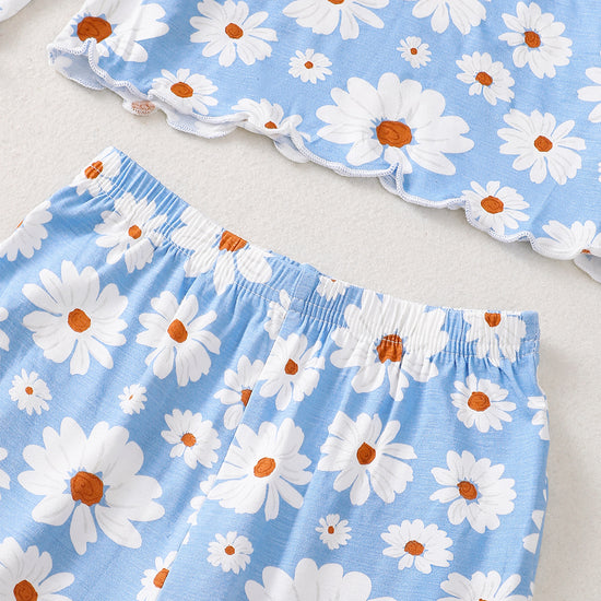 Daisy Long Sleeve Pajamas in Blue丨Mikrdoo