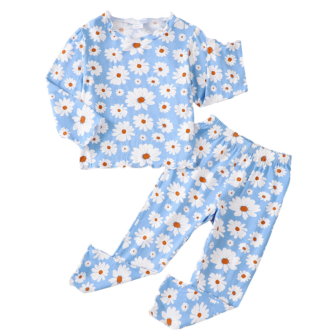 Daisy Long Sleeve Pajamas in Blue丨Mikrdoo