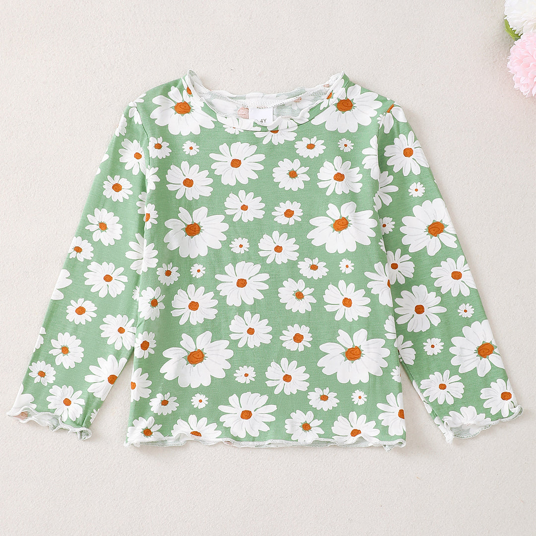 Daisy Long Sleeve Pajamas in Green丨Mikrdoo