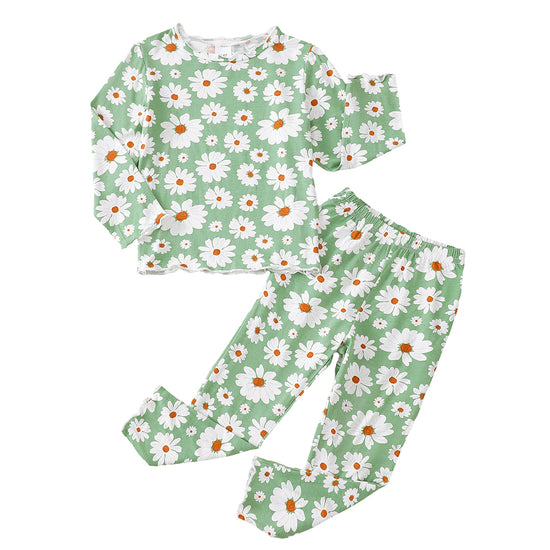 Daisy Long Sleeve Pajamas in Green丨Mikrdoo