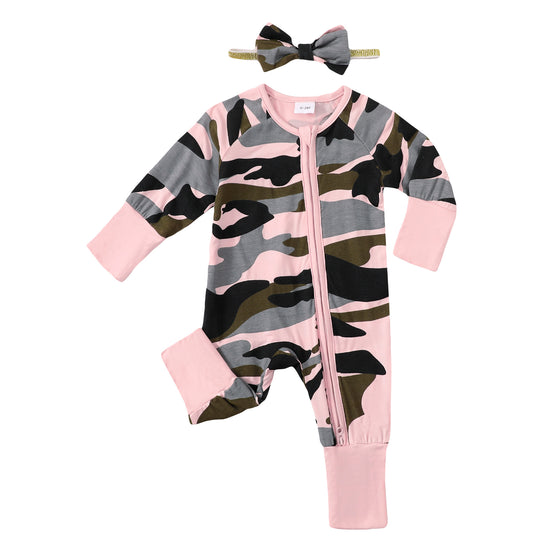 Pink Camo Zip Romper丨Mikrdoo