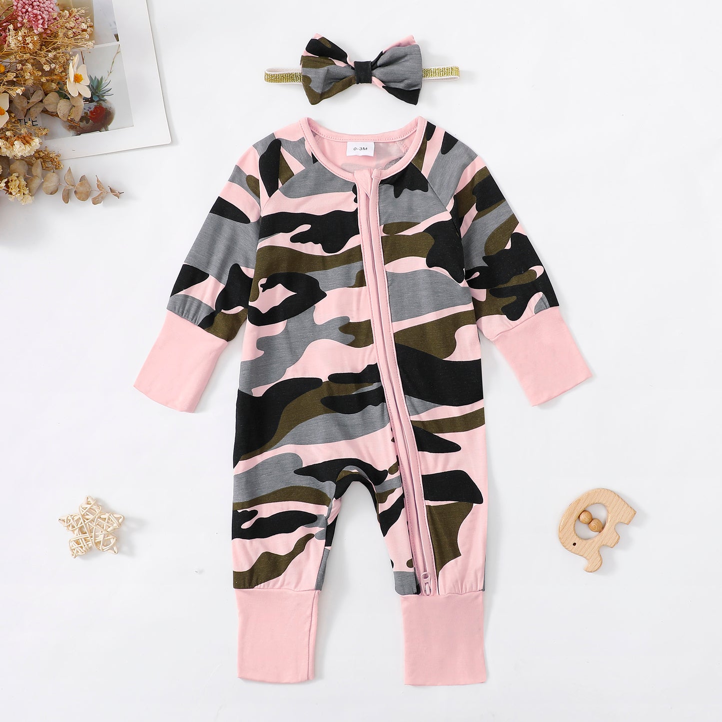 Pink Camo Zip Romper丨Mikrdoo