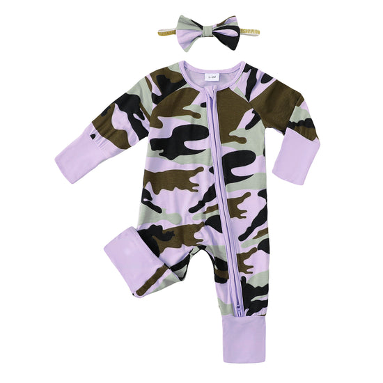 Purple Camo Zip Romper丨Mikrdoo