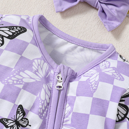 Purple Checkerboard Zip Romper丨Mikrdoo