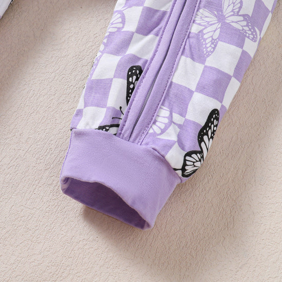 Purple Checkerboard Zip Romper丨Mikrdoo