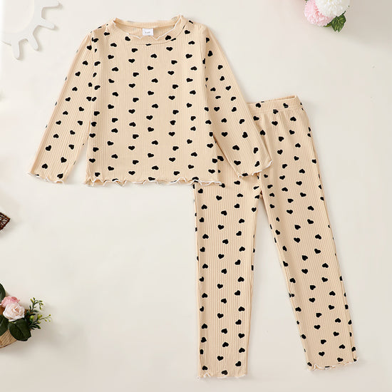 Sweethearts Long Sleeve Pajamas in Oatmeal丨Mikrdoo