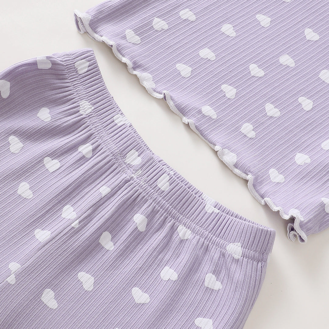 Sweethearts Long Sleeve Pajamas in Purple丨Mikrdoo