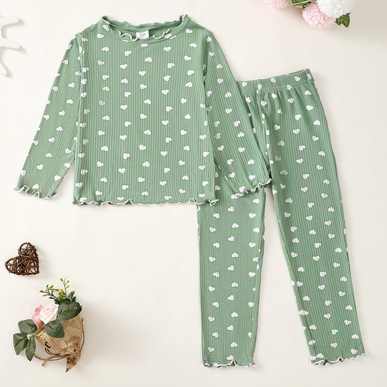 Sweethearts Long Sleeve Pajamas in Sage丨Mikrdoo