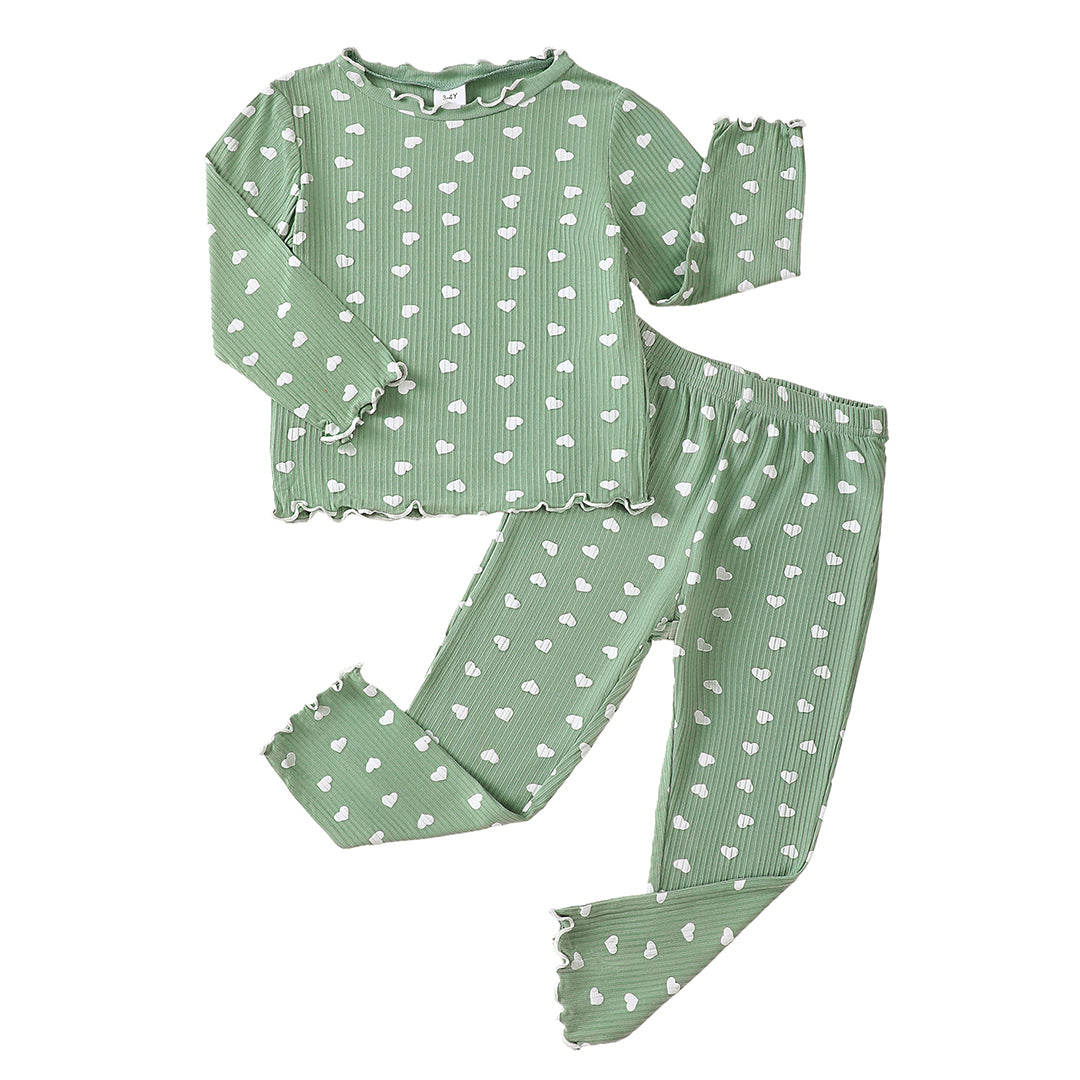 Sweethearts Long Sleeve Pajamas in Sage丨Mikrdoo