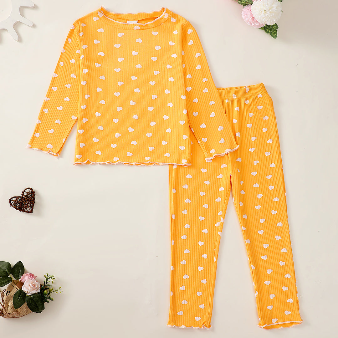 Sweethearts Long Sleeve Pajamas in Yellow丨Mikrdoo