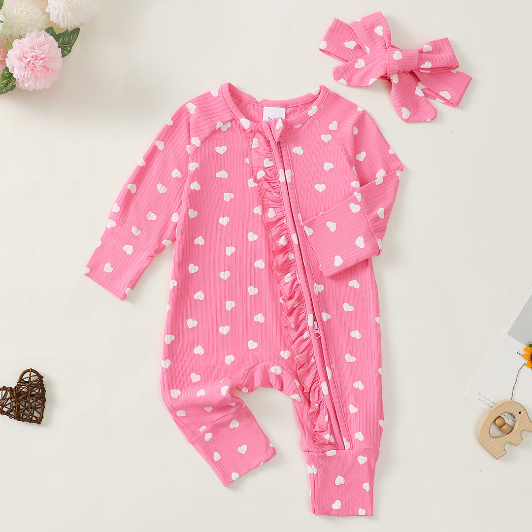 Sweethearts Ruffle Zippered Romper in PInk丨Mikrdoo