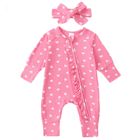 Sweethearts Ruffle Zippered Romper in PInk丨Mikrdoo