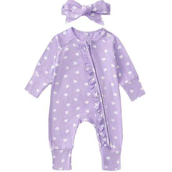 Sweethearts Ruffle Zippered Romper in Purple丨Mikrdoo