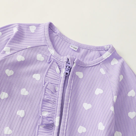 Sweethearts Ruffle Zippered Romper in Purple丨Mikrdoo