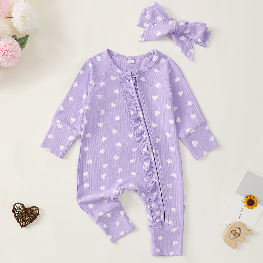 Sweethearts Ruffle Zippered Romper in Purple丨Mikrdoo