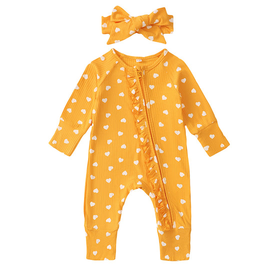 Sweethearts Ruffle Zippered Romper in Yellow丨Mikrdoo