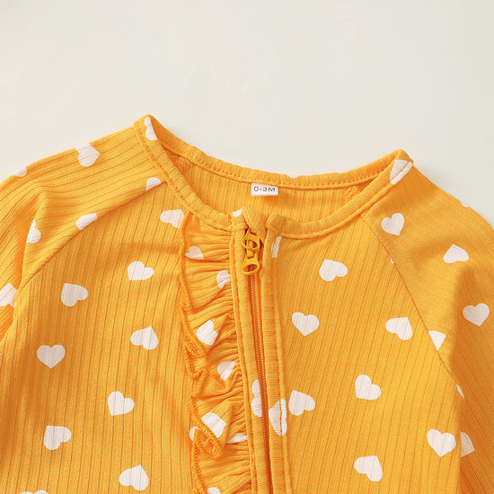 Sweethearts Ruffle Zippered Romper in Yellow丨Mikrdoo