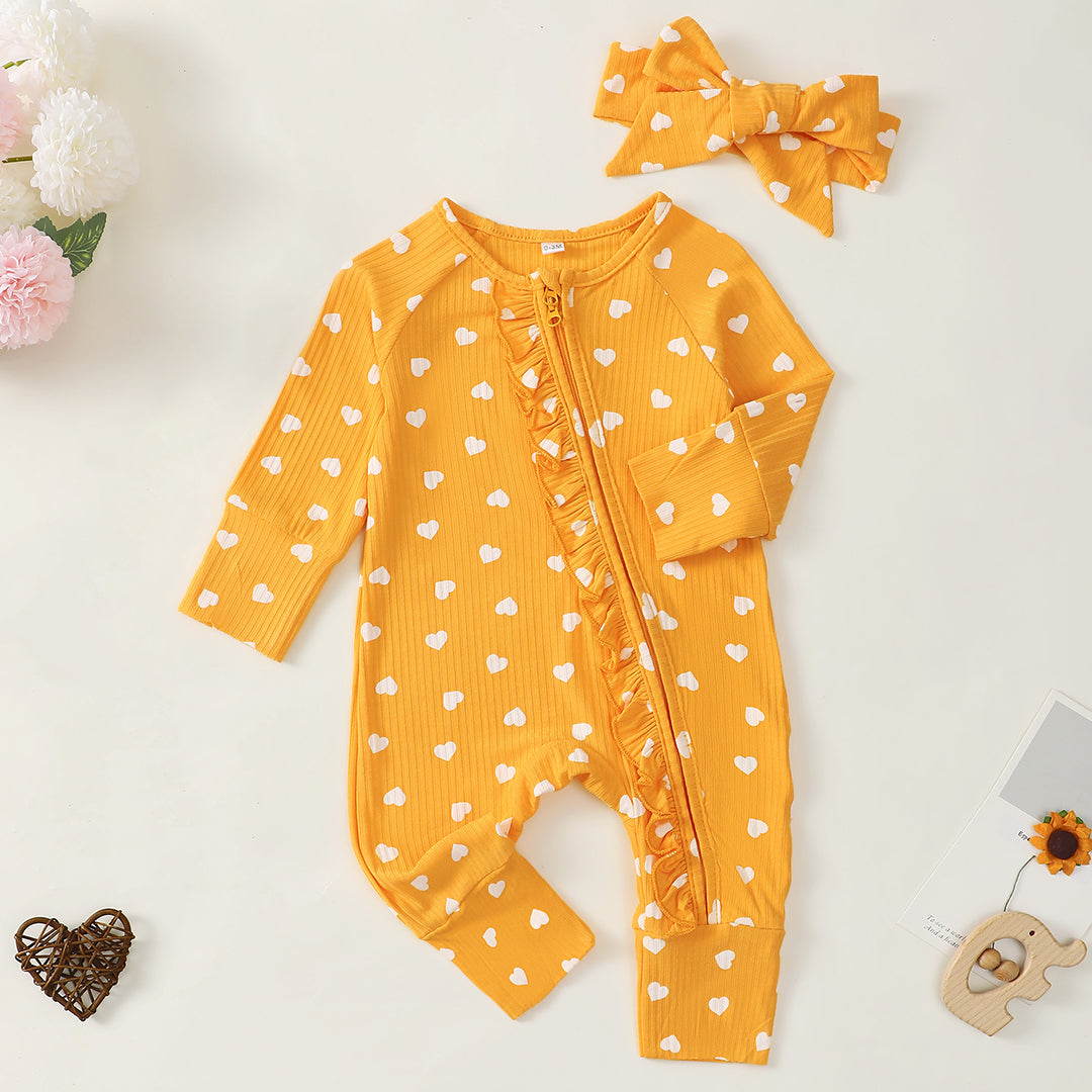 Sweethearts Ruffle Zippered Romper in Yellow丨Mikrdoo