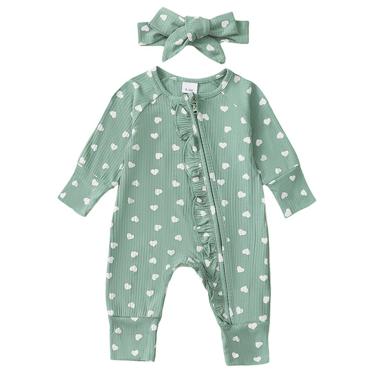 Sweethearts Ruffle Zippered Romper in Sage丨Mikrdoo