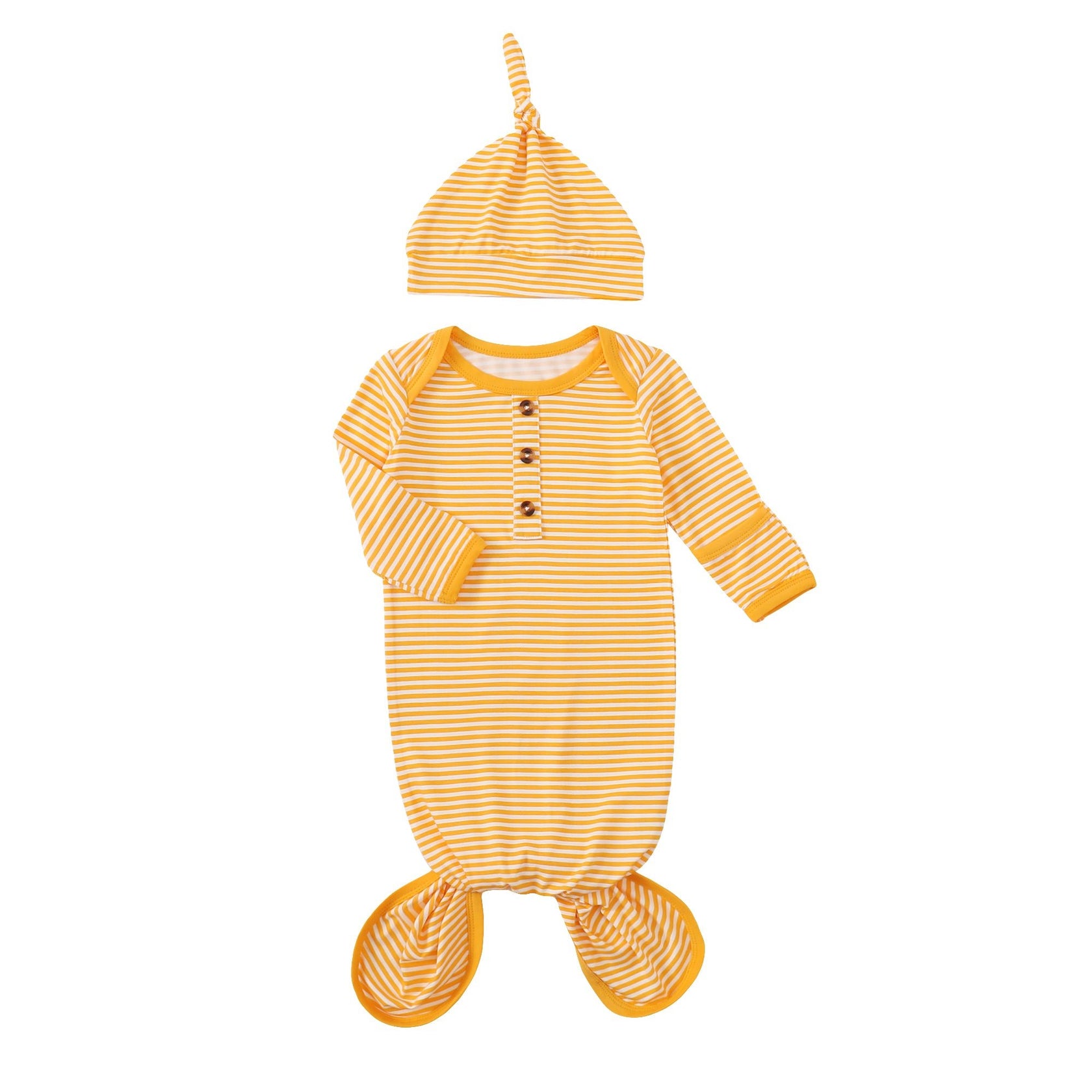 Knotted Baby Gown + Hat Set- Ocean Stripe main image 1
